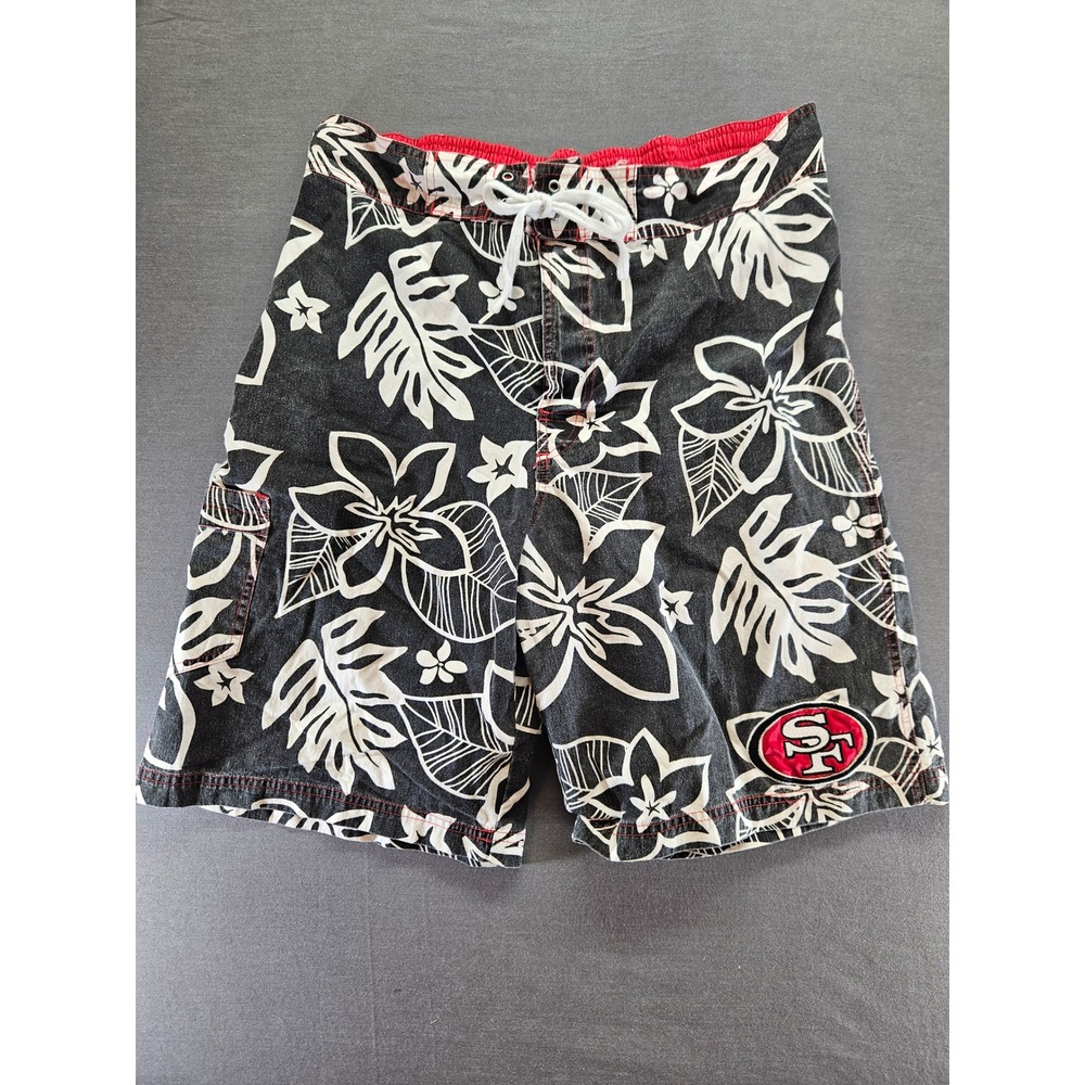 NFL Team Apparel San Francisco 49ers Board Shorts Mens Large Black Floral Swim